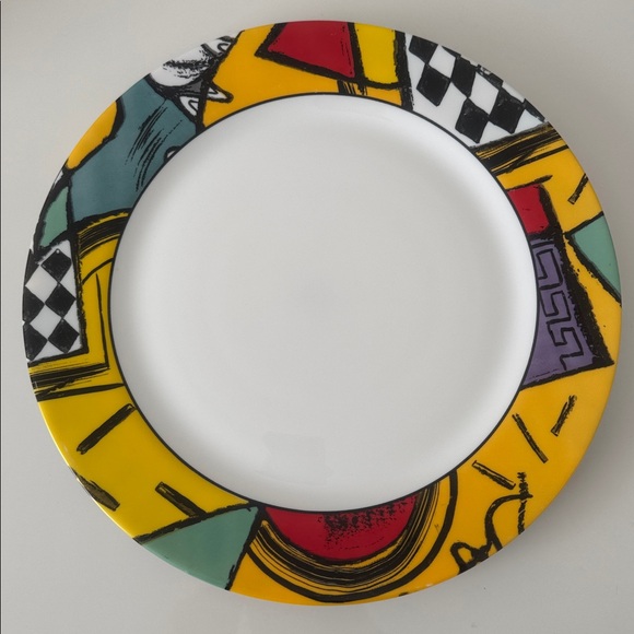 Vintage Acropal Patchwork Colorful Geometric Patterned Dinner Plates Set of 5 - Picture 6 of 8